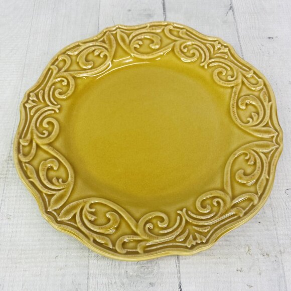 Chris Madden JC Penny CORVELLA GOLD  Scrolls Stoneware Salad Lunch Plates Set 4 - Picture 4 of 16